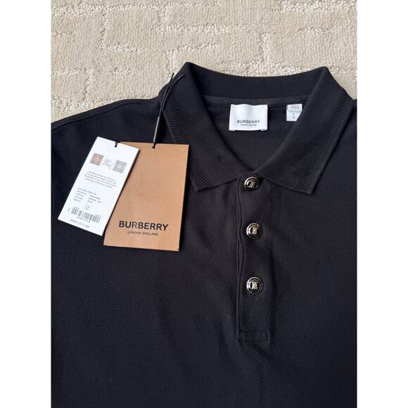 Burberry Embossed Buttons Polo Shirt Short Sleeve Black Cotton Classic - Picture 5 of 12